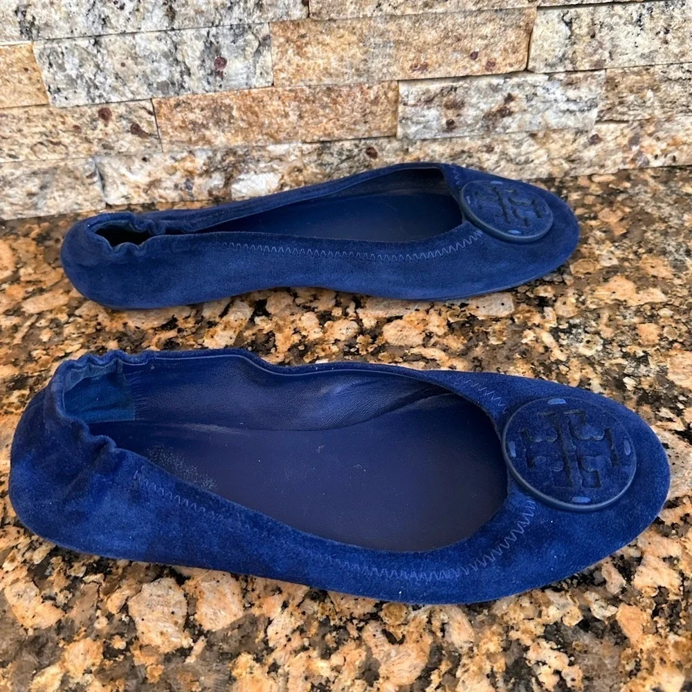 Tory Burch mini travel navy suede ballet flats